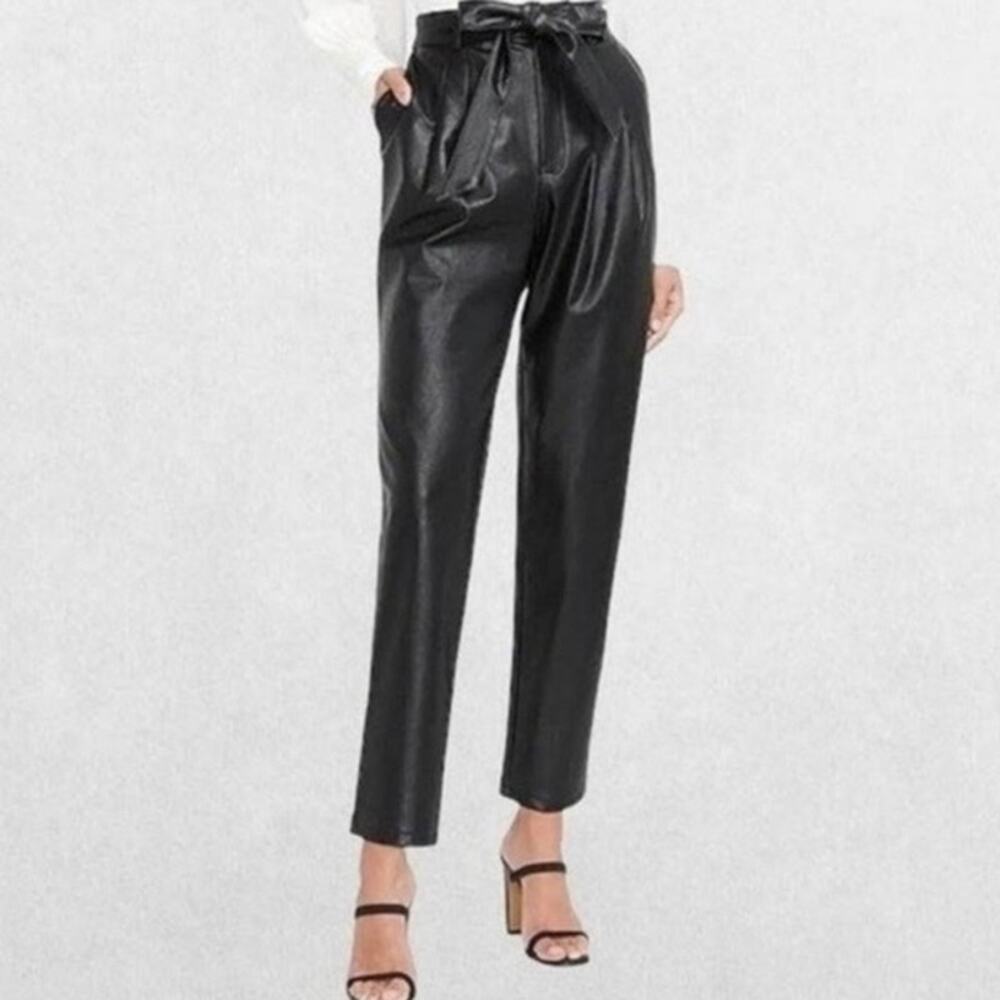 Joie Faux Leather Black Tie Front Pant Size Large